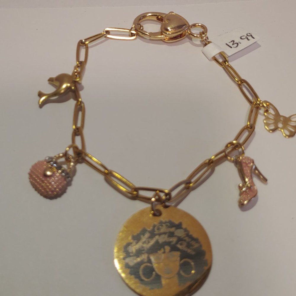 Stainless Steel Gold Layered  Charm Bracelet